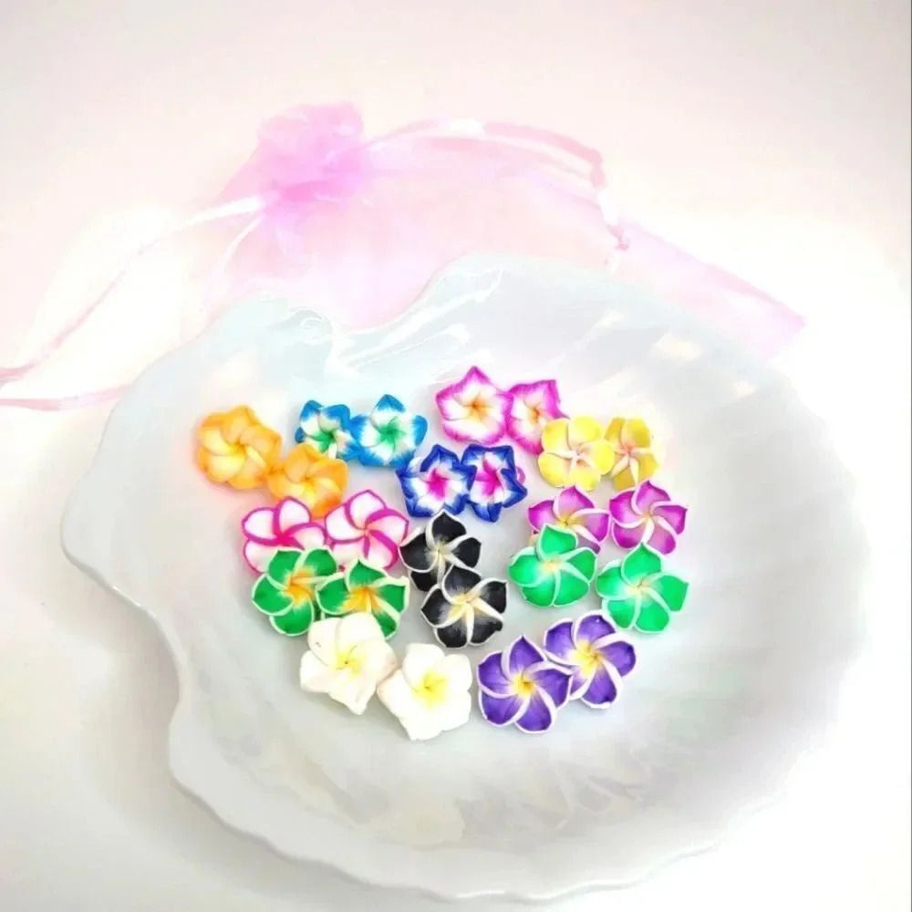 Hawaiian Flower 15mm Mixed Polymer Clay Flower Spacer Loose Beads Lot of 24